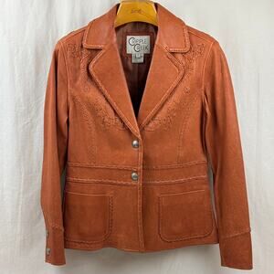 Cripple Creek Brown Leather Western Jacket Stitched Floral Design Women's Small